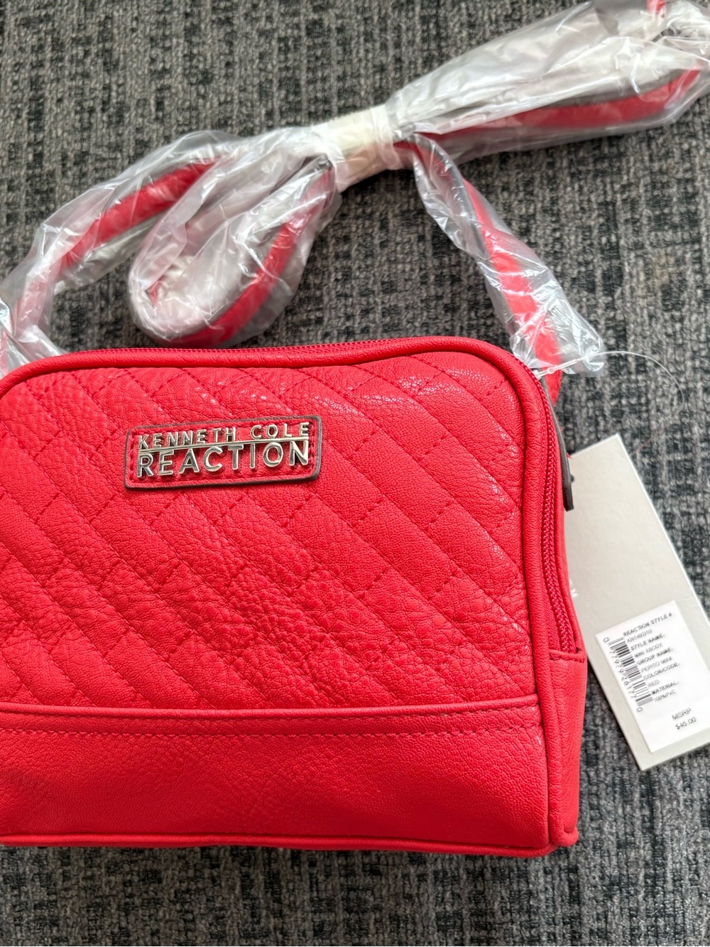 Kenneth Cole Reaction Red Quilted Faux-Leather Crossbody Bag NWT